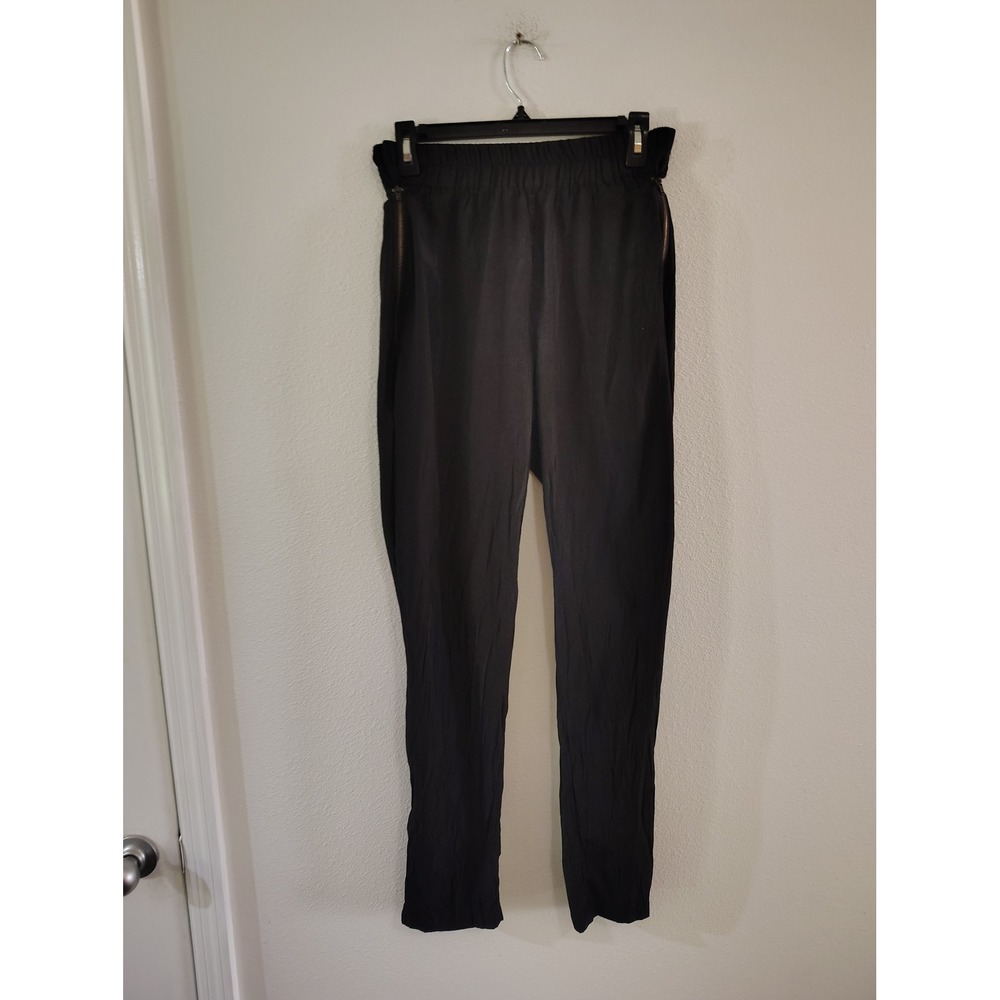 Sans Souci Black Textured Joggers Side‎ Zip Elastic Waist Pants Large GSP241 NWT